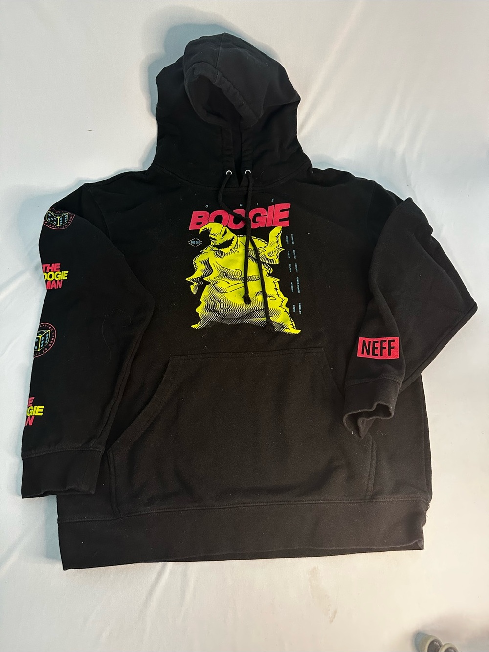 Neff Black Hoodie with Yellow Melt Graphic and Pink Logos